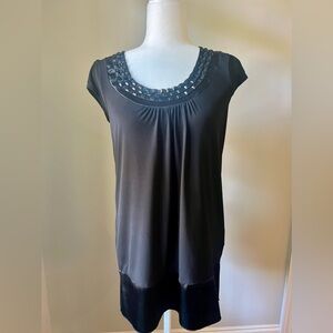 Black Satin Long Waisted Blouse